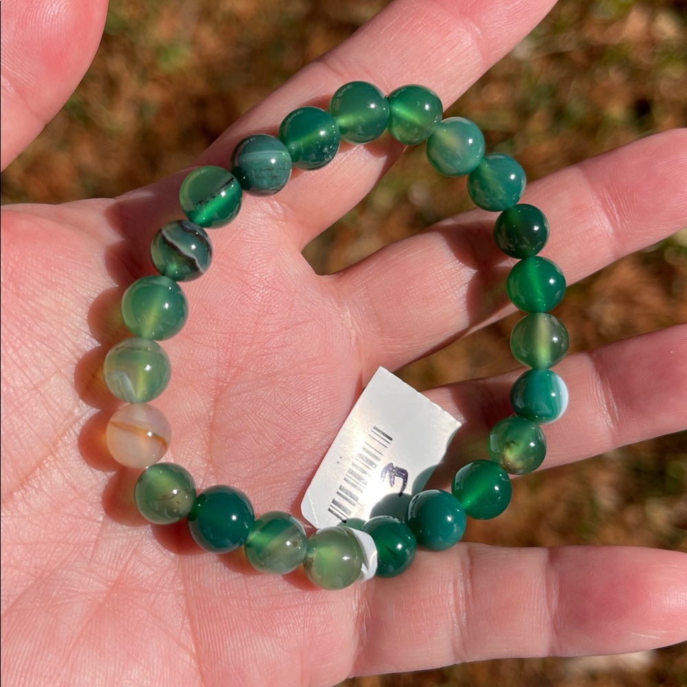 NWT Natural Green Onyx Beaded Elastic Bracelet - Picture 7 of 8